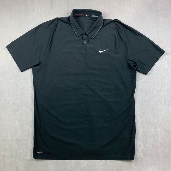 Nike Tiger Woods Mens Shirt Large Black Polo Golf Dri Fit Stretch Ventilated - Picture 1 of 10